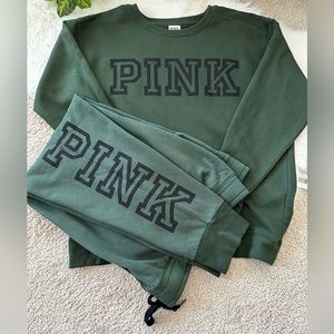 Pink Victoria's Secret Campus Crew Sweatshirt  & Joggers - TWO PIECE SET Medium